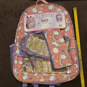 NWT-Unicorn Rainbow Kids Backpack Set - Pink and Purple